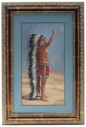 Picture of 1981 Indian Chief in Prayer, Watercolor by Hubert Wackermann