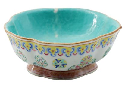 Picture of Antique Chinese Polychrome Lotus Shaped Bowl