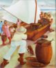 Picture of Fishermen Landing Boat with Catch, Oil on Linen, Jaime Mendes