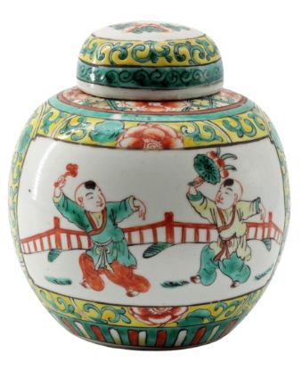 Picture of Vintage Chinese Polychrome Jar with Cover, Republic Period