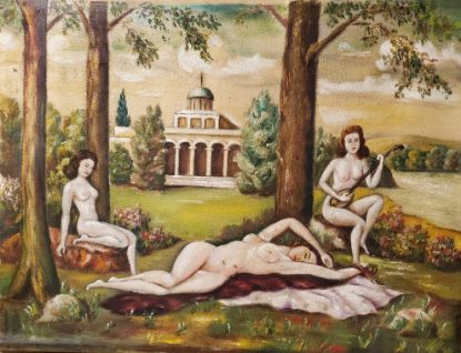 Picture of 1940 Three Graces in Classical Landscape, Oil on Canvas, Signed