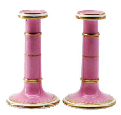 Picture of Antique Old Paris Porcelain Pink Candlesticks, pair