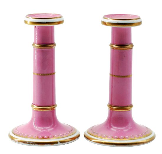 Picture of Antique Old Paris Porcelain Pink Candlesticks, pair