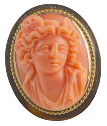 Picture of Antique 14K Gold Coral Ring with Bust of Woman or Medusa