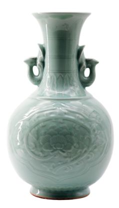 Picture of Vintage Chinese Carved Celadon Bottle Vase