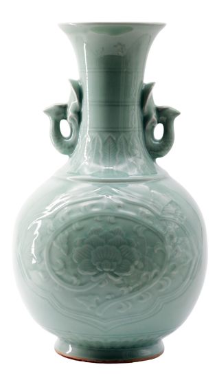 Picture of Vintage Chinese Carved Celadon Bottle Vase