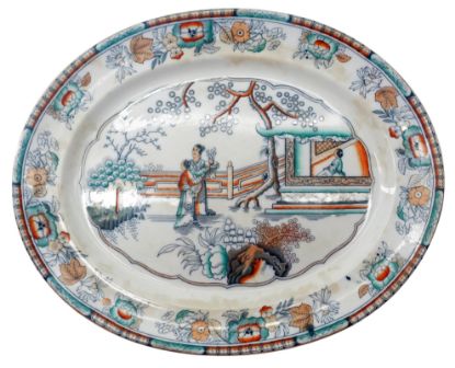 Picture of Antique Staffordshire Polychrome Oriental Platter by Harding & Cockson