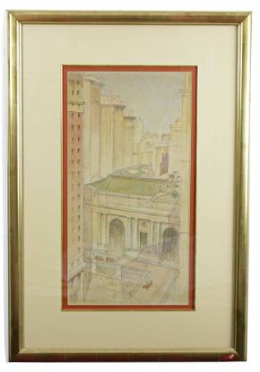 Picture of Antique Watercolor of Grand Central Station, New York City