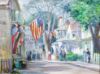 Picture of Edgartown Street Lined with Flags - Framed Oil on Canvas
