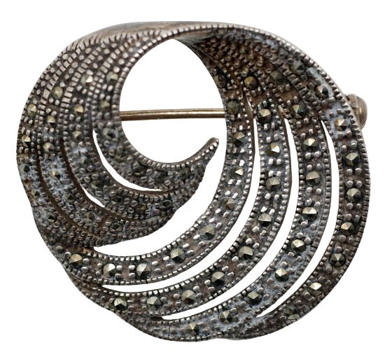 Picture of Vintage Sterling Silver Marcasite Swirl Brooch