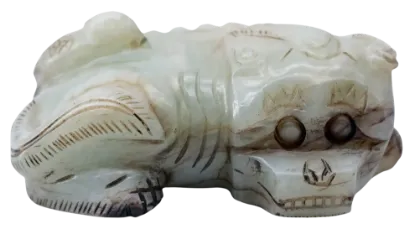 Picture of Chinese Carved Jade Triadic Group of a Foo Dog with Bird and Snake