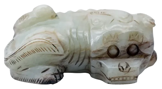 Picture of Chinese Carved Jade Triadic Group of a Foo Dog with Bird and Snake