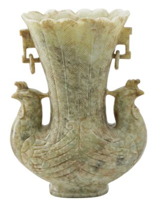 Picture of Antique Chinese Archaistic Carved Jade Mythical Bird Vase